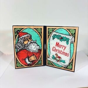 Vintage 1978 W.  Berrie Art Glass Folding Suncatcher Santa  , Christmas